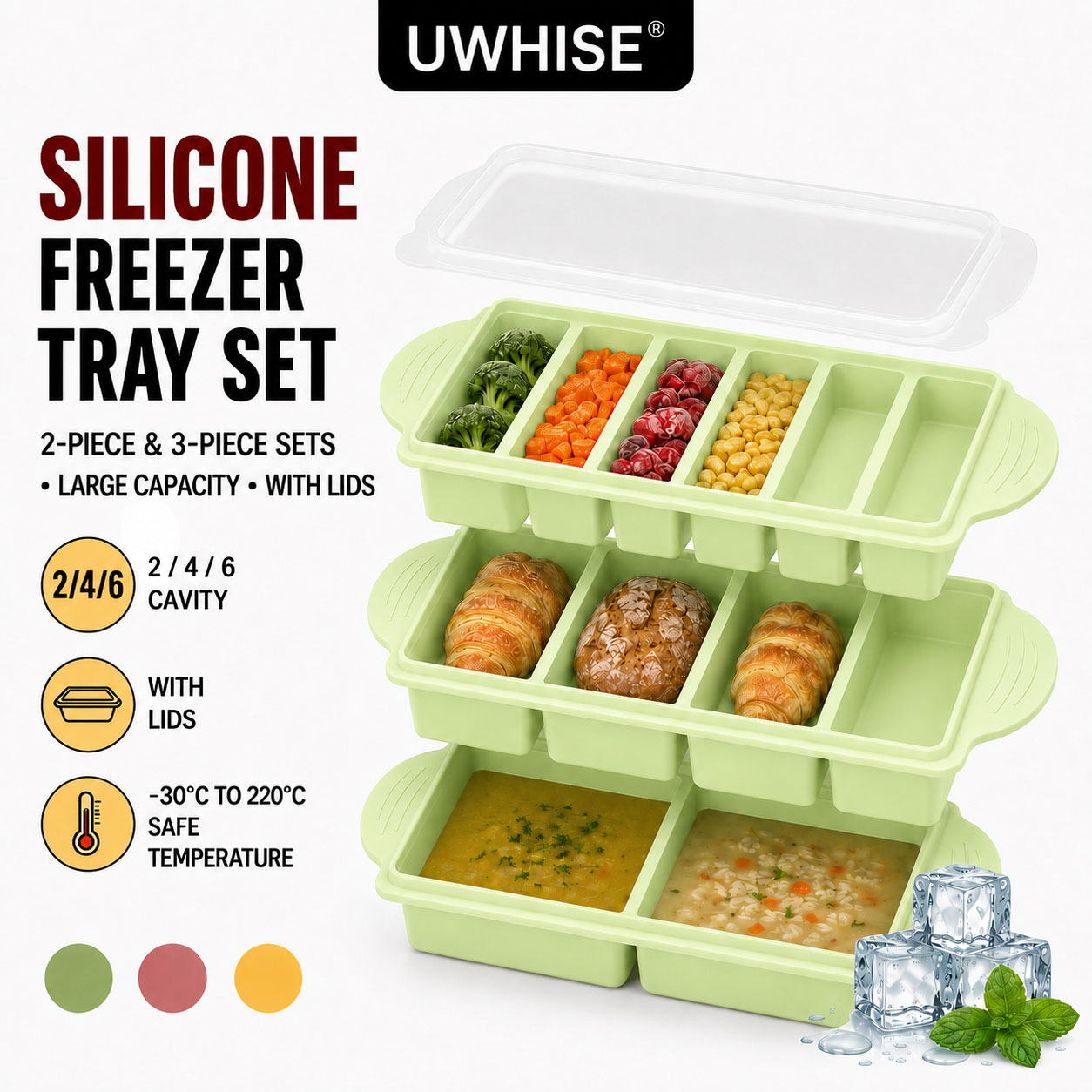 Meal Prep Template - Uwhise 2/3 PACK Silikonowa Taca do